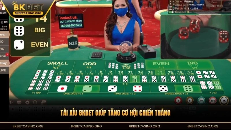 Tài xỉu 8KBET giúp tăng cơ hội chiến thắng